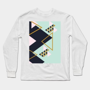 Modern Vibes- Blue, Gold and Pink Geometric Long Sleeve T-Shirt